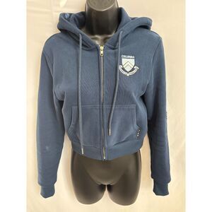 Columbia University Raglan Zip Up Hoodie in Navy Blue 100% Cotton Sweatshirt S
